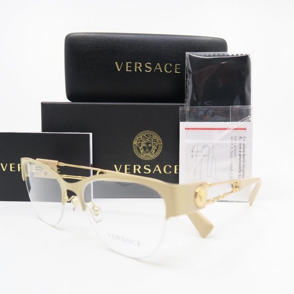 Versace Accessories - Versace Mod. 1278 1476 54mm Beige Metal Semi Rimless New Women's Eyeglasses.